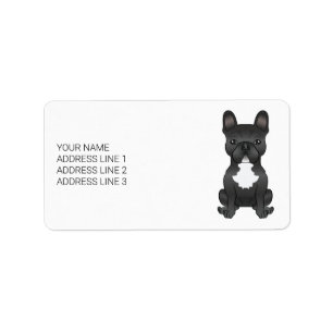 Etiqueta Texto e Cão de Cartoon Francês Negro e Branco