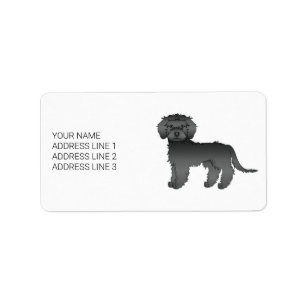 Etiqueta Texto e Cão Mini Goldendoodle Preto