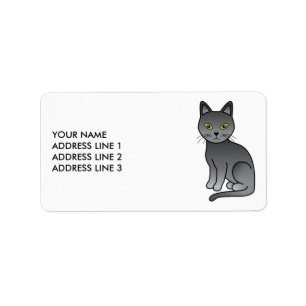 Etiqueta Texto Personalizado e Gato de Cartoon Azul Russo