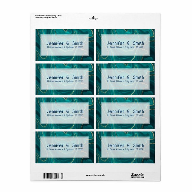 Etiqueta Textura de mármore líquido de turquesa com acentos (Toda a folha)