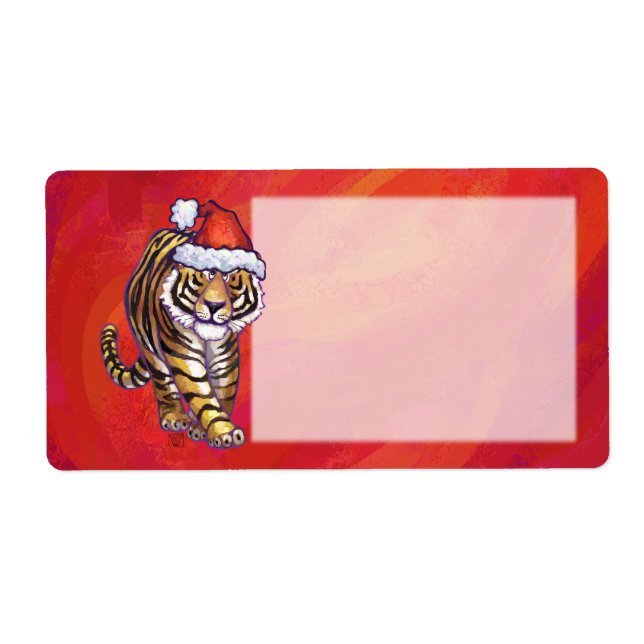 Etiqueta Tigre Natal em Vermelho (Frente)