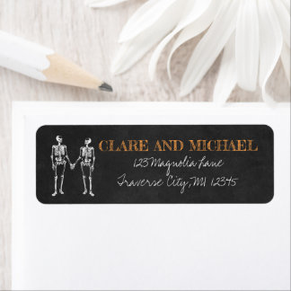 Etiqueta Til Death Halloween Skeleton Orange Black Casament