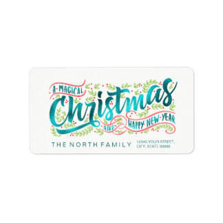 Etiqueta Tipografia de Natal Mágica TealID441 Horizontal