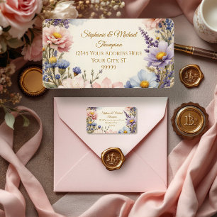 Etiqueta Tipografia Floral Elegante Vintage Rosa Azul e Dou