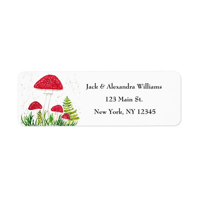 Etiqueta Toadstools Red Toadstools com Aquarela (Frente)