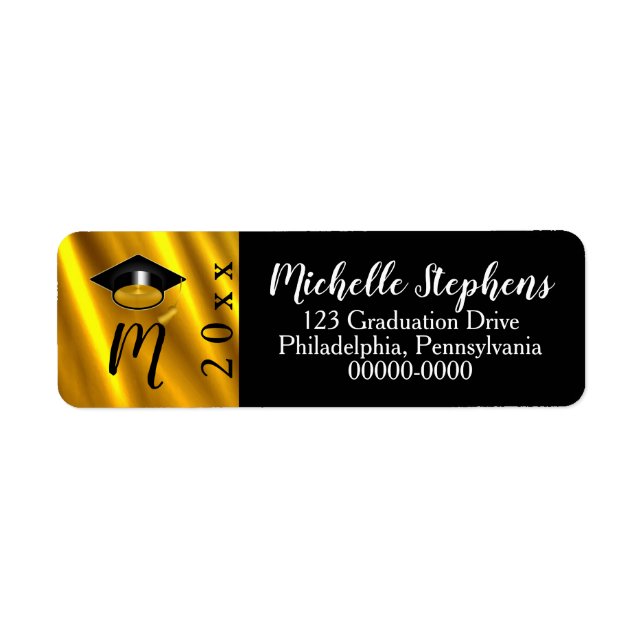 Etiqueta Tom Dourado | Monograma do Boné Formando Negro (Frente)