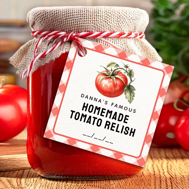Etiqueta Tomato Relish com padrão verificado em ve (Criador carregado)