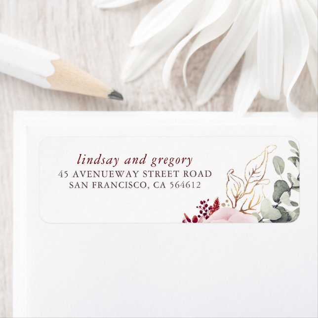 Etiqueta Tons Terrosos Vermelho Borgonha Floral Elegante (Insitu)