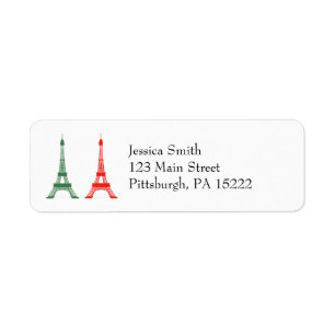 Etiqueta Torres Eiffel francesas do tema do Natal vermelho