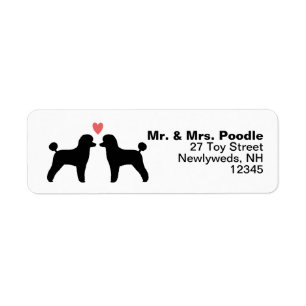 Etiqueta Toy Poodle Preto Silhuettes com Endereço Cardíaco