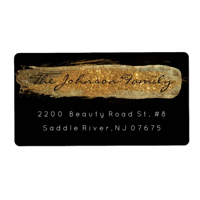 Etiqueta Traço do pincel preto brilhante ouro (Frente)
