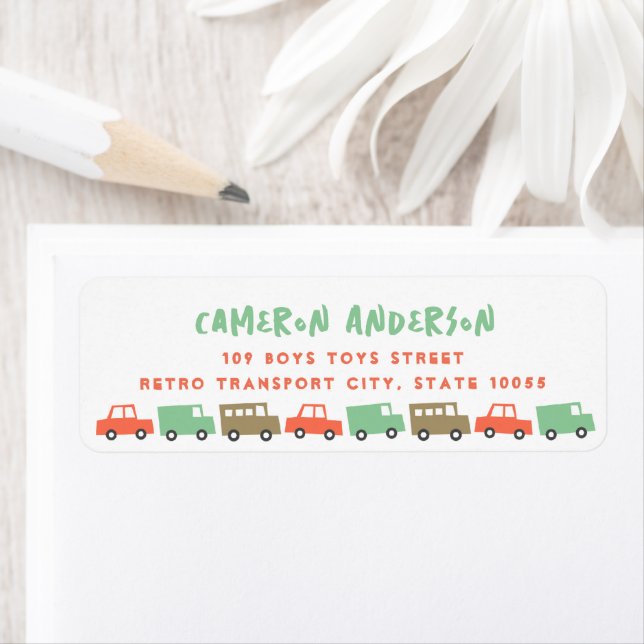 Etiqueta Transporte de Brinquedos com Retro Boys Endereço d (Insitu)