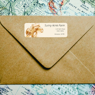 Etiqueta Trator antigo - aquarela