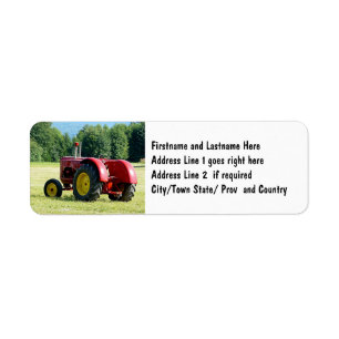 Etiqueta Trator de fazenda vermelho antigo