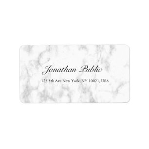 Etiqueta Trendy Elegant White Marble Script Luxury Endereço