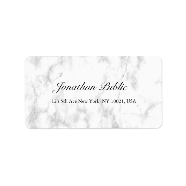 Etiqueta Trendy Elegant White Marble Script Luxury Endereço (Frente)