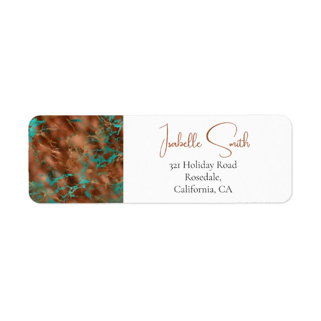 Etiqueta Trendy Faux Copper & Teal Metallic Foil Casamento (Frente)