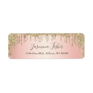 Etiqueta Trendy Girly Glitter Drivers Rosa Endereço Dourad