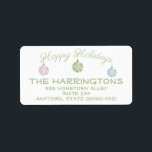 Etiqueta Trendy Pastel Green Happy Holidays Ornaments<br><div class="desc">This mailing label features trendy non-traditional color Christmas ornaments in pastel green,  pink,  and blue with white stars. The ornaments hang from the pastel green "Happy Holidays" message at the top and the template address information is below. Fill in the text fields with your information.</div>