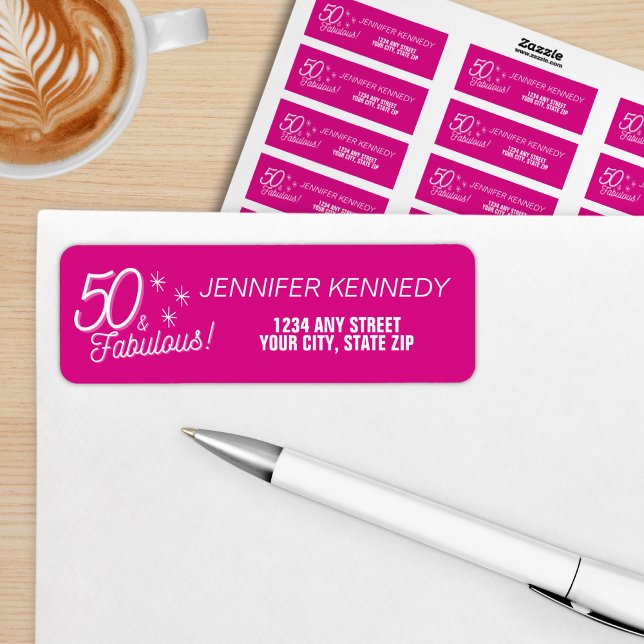 Etiqueta Trendy Pink 50 E Fabuloso Aniversário (Criador carregado)