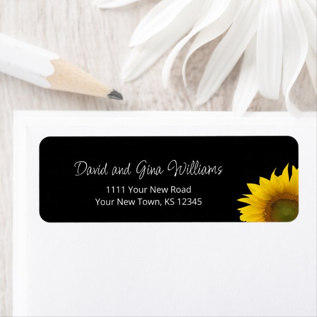 Etiqueta Trendy Sunflower Botanical Boho Negro (Insitu)