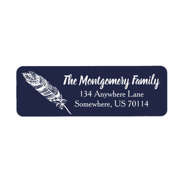 Etiqueta Trendy White Bohemian Tribal Feather (Frente)