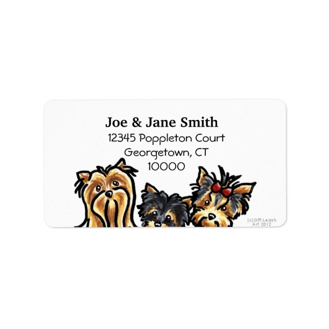 Etiqueta Três Yorkies limpos e simples (Frente)