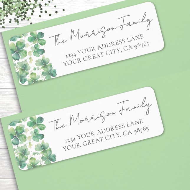 Etiqueta Trevo de Três Folhas Verde Endereço de Retorno (Green Clover Shamrock Return Address label)