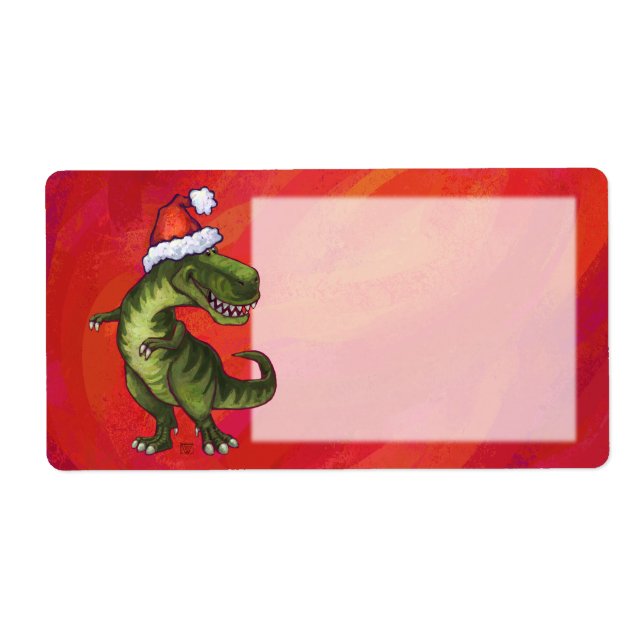 Etiqueta TRex Dino em Santa Hat em Vermelho (Frente)