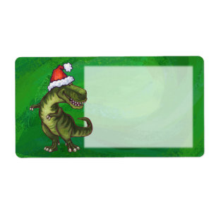 Etiqueta TRex em Santa Hat em Verde