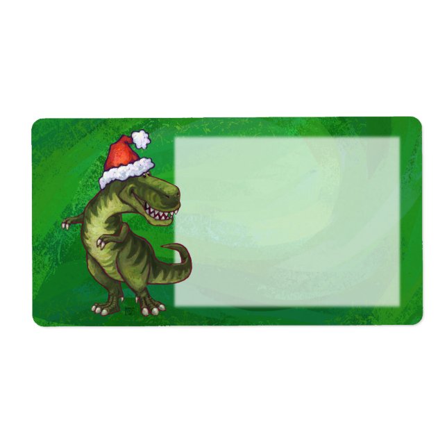 Etiqueta TRex em Santa Hat em Verde (Frente)