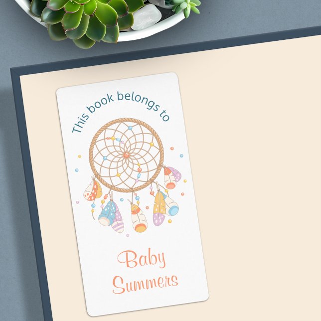 Etiqueta Tribal Dreamcatcher Boho Baby Bookplate (Criador carregado)