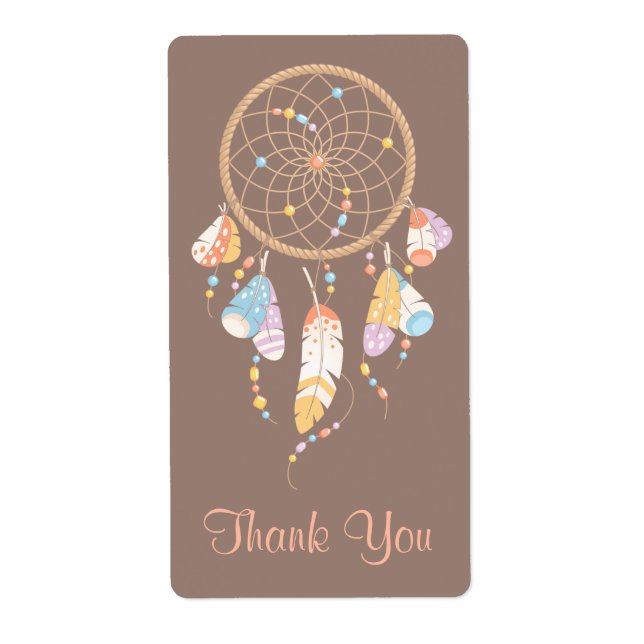 Etiqueta Tribal Dreamcatcher Boho Brown Obrigado (Frente)