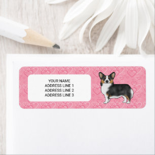Etiqueta Tricolor Negro Pembroke Corgi Pink Hearts