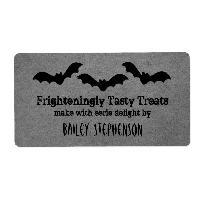Etiqueta Trio de Bats Halloween Baking Labings, Cinzas (Frente)