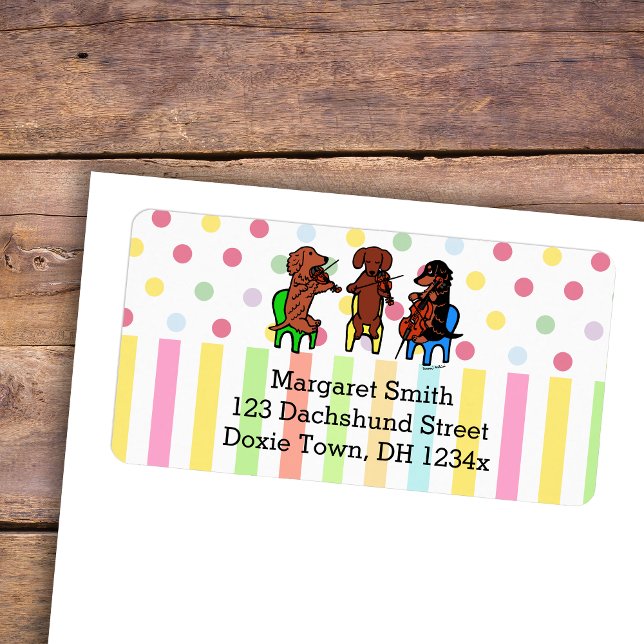 Etiqueta Trio de Cordas Dachshund (Dachshund String Trio Return Address Label for Dog Lovers who own Dachshunds.  Music theme design.)