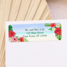 Tropical Floral Beach Wedding Return Address