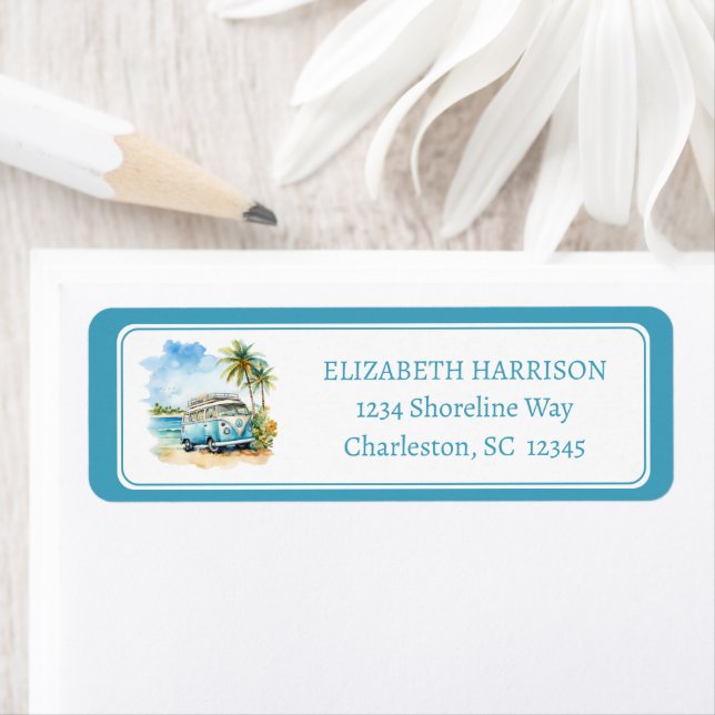 Etiqueta Tropical Island Retro Blue Bus  (Insitu)
