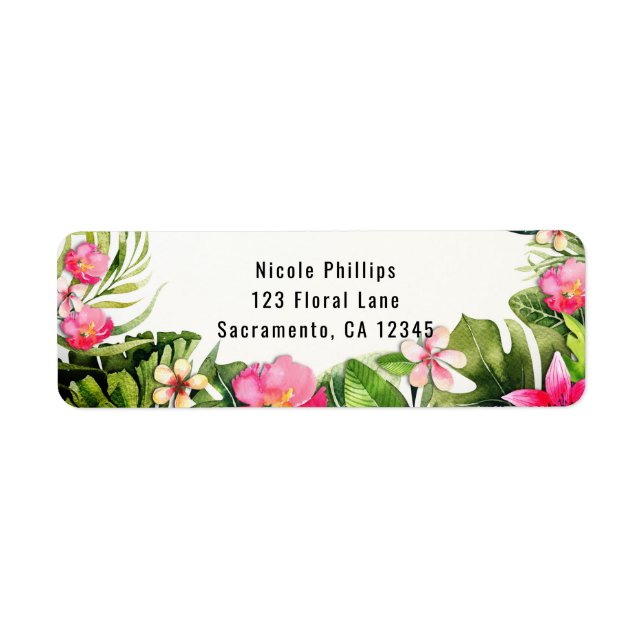 Etiqueta Tropics Verdes deixam aquarela floral (Frente)