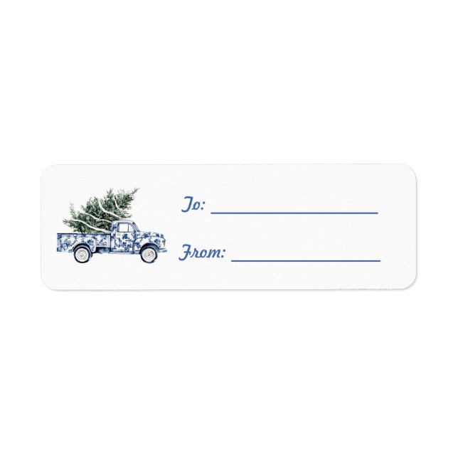 Etiqueta Truck White Blue Christmas Tree (Frente)