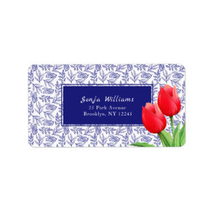 Etiqueta Tulipas Vermelhas Elegantes Primavera Azul Floral