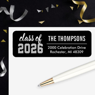Etiqueta Turma de 2026 Preto Cinza Graduação Endereço de Re