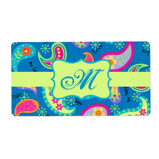 Etiqueta Turquesa Blue Green Modern Paisley Pattern (Frente)