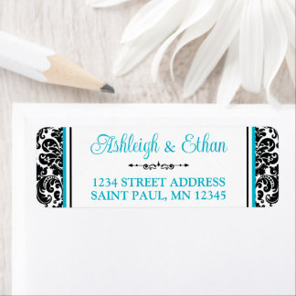 Etiqueta Turquesa, Casamento tema damasco Branco Preto