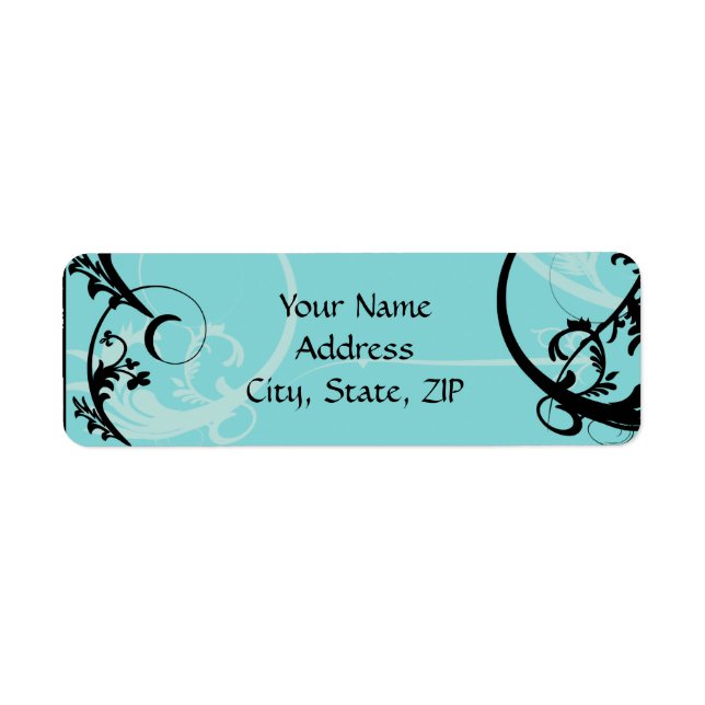 Etiqueta Turquesa com ornamento de Floreio Negra (Frente)