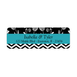 Etiqueta Turquoise Blue e Black Floral Return Endereço