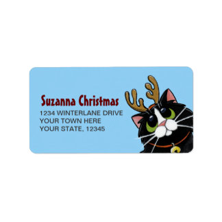 Etiqueta Tuxedo Cat Reindeer Natal
