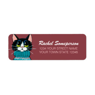 Etiqueta Tuxedo Cat Vestindo um suéter feio