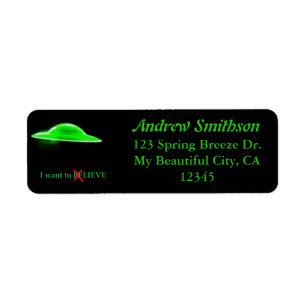 Etiqueta UFO Voando Saucer Verde Texto Preto Engraçado Humo