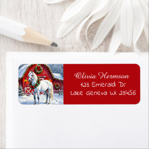 Etiqueta Um Cavalo Branco Festivo e o Natal do Barno de inv